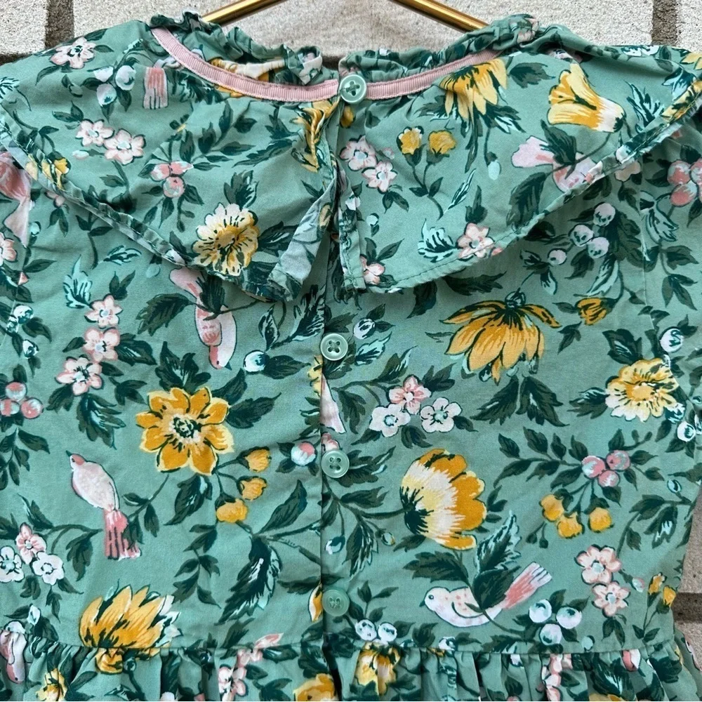 Janie And Jack Malachite Green Floral Ruffle Collar Bow Dress Long Sleeve 4